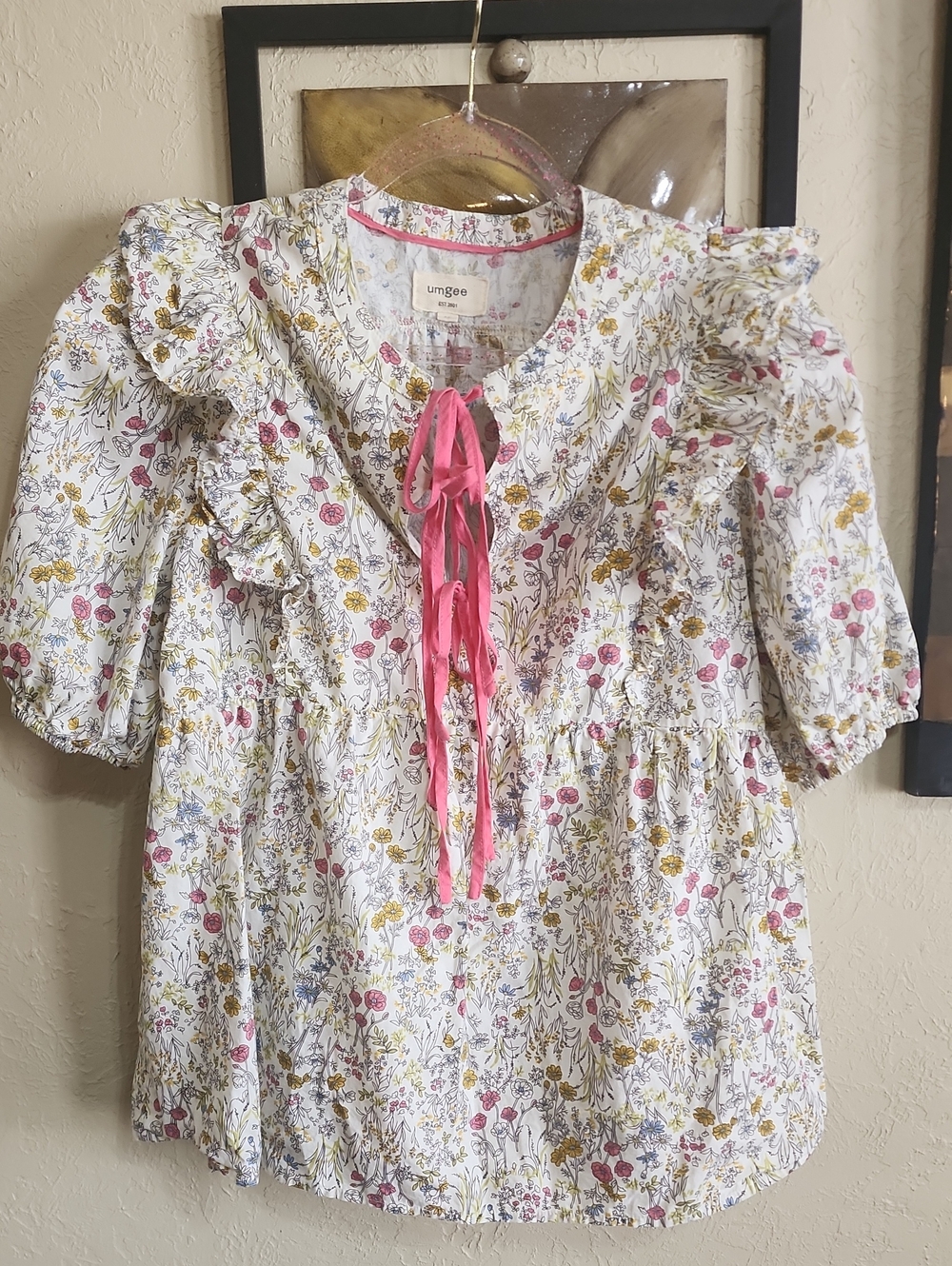 Umgee White Floral Ruffle Tie-Front Top with Pink Ties